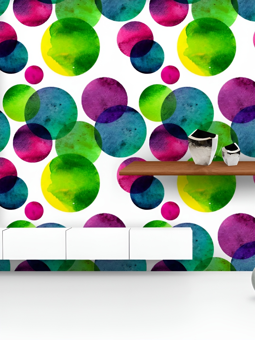 

ArtzFolio Printed UV-Resistant Anti-Bacterial Circles On White Peel & Stick Wallpaper, Multi