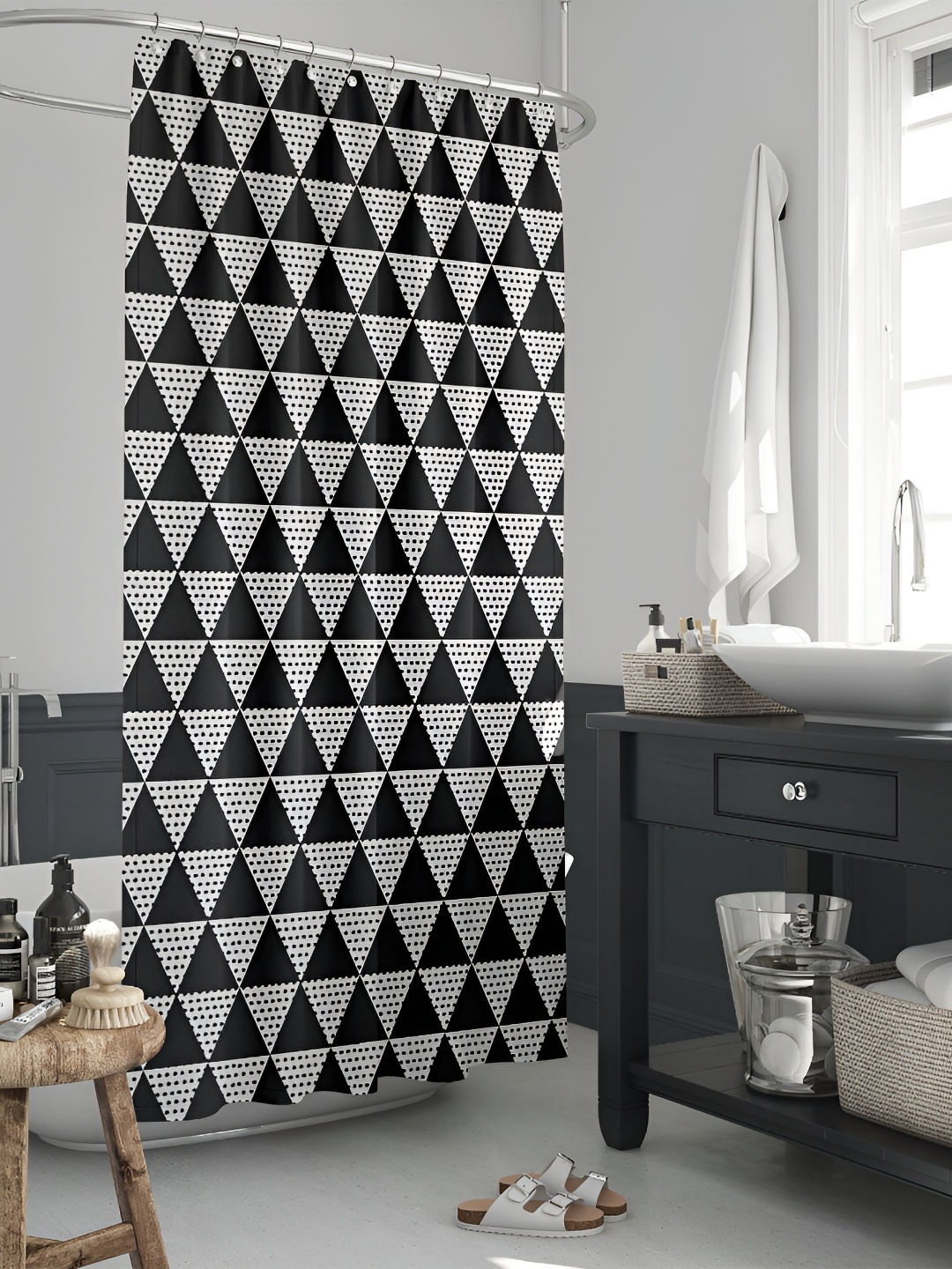 

ArtzFolio Black & White Geometric Printed Waterproof Shower Curtain