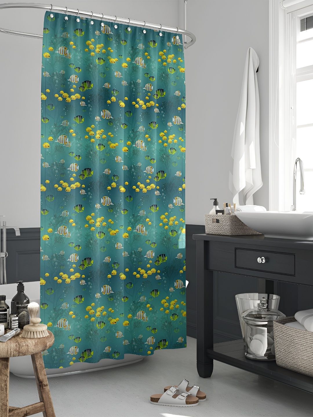 

ArtzFolio Green & Yellow Printed Waterproof Shower Curtains