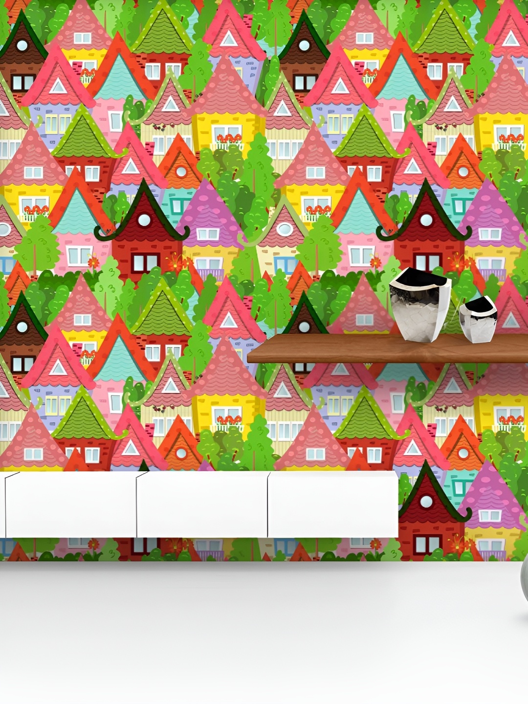 

ArtzFolio Printed UV-Resistant Anti-Bacterial Cute Houses Peel & Stick Wallpaper, Multi