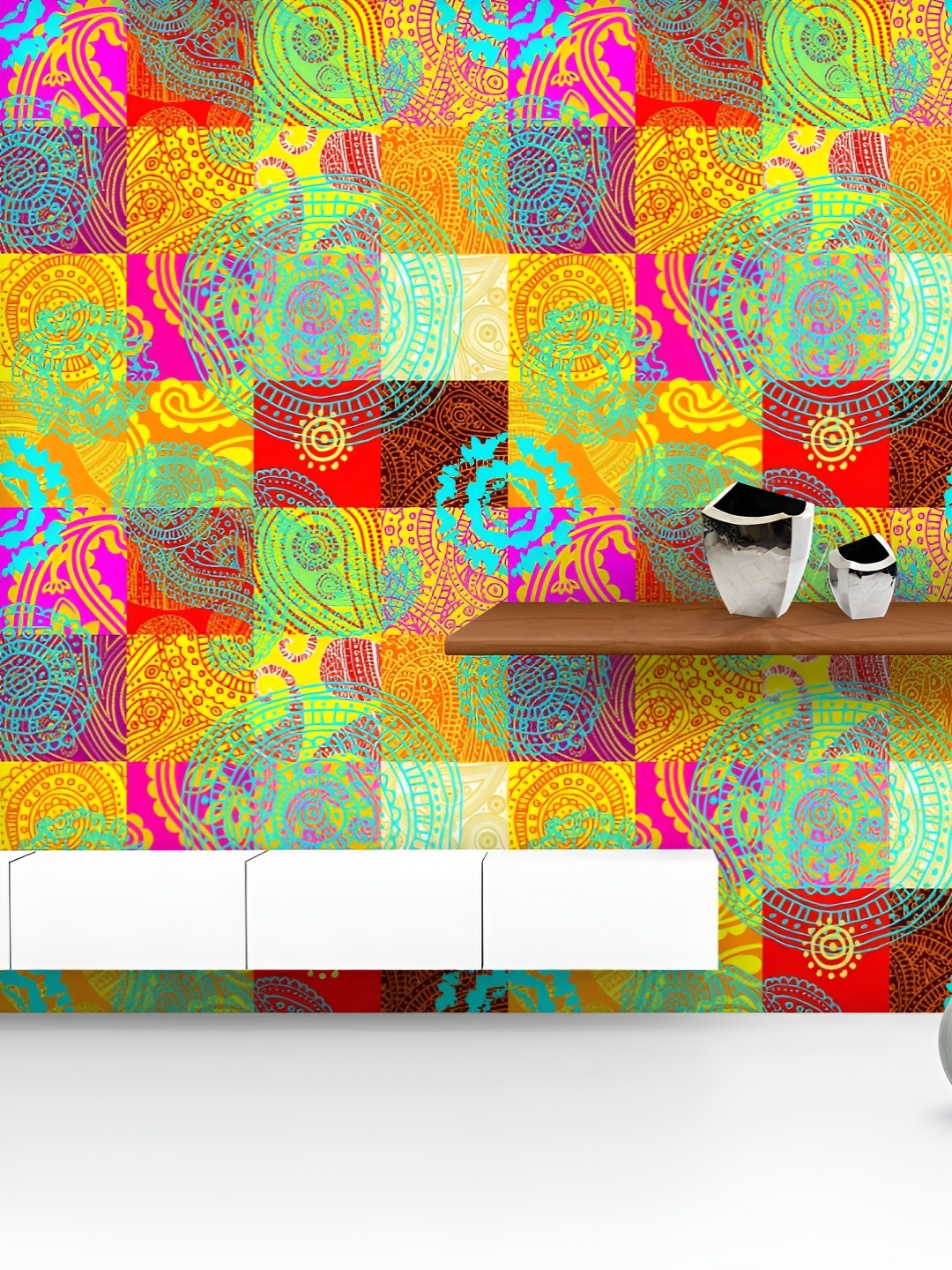 

ArtzFolio Printed UV-Resistant Anti-Bacterial Colorful Patchwork Style Peel & Stick Wallpaper, Multi