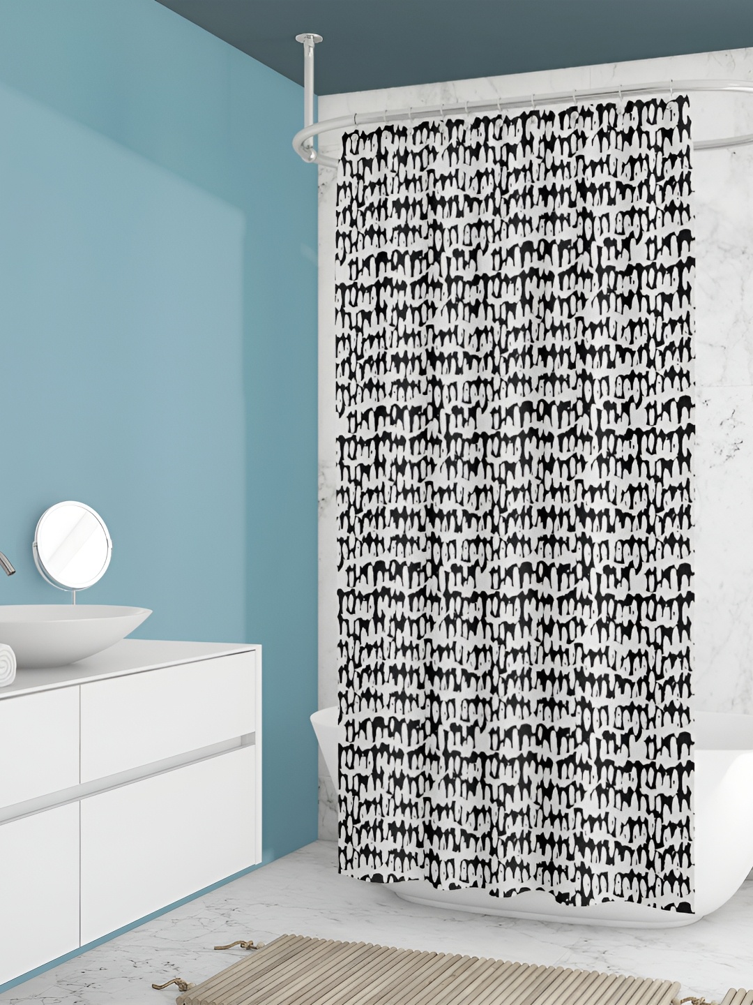 

ArtzFolio Black and White Abstract Printed Waterproof Shower Curtain