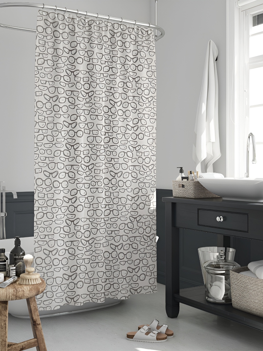 

ArtzFolio Off white & Grey Geometric Printed Waterproof Shower Curtain