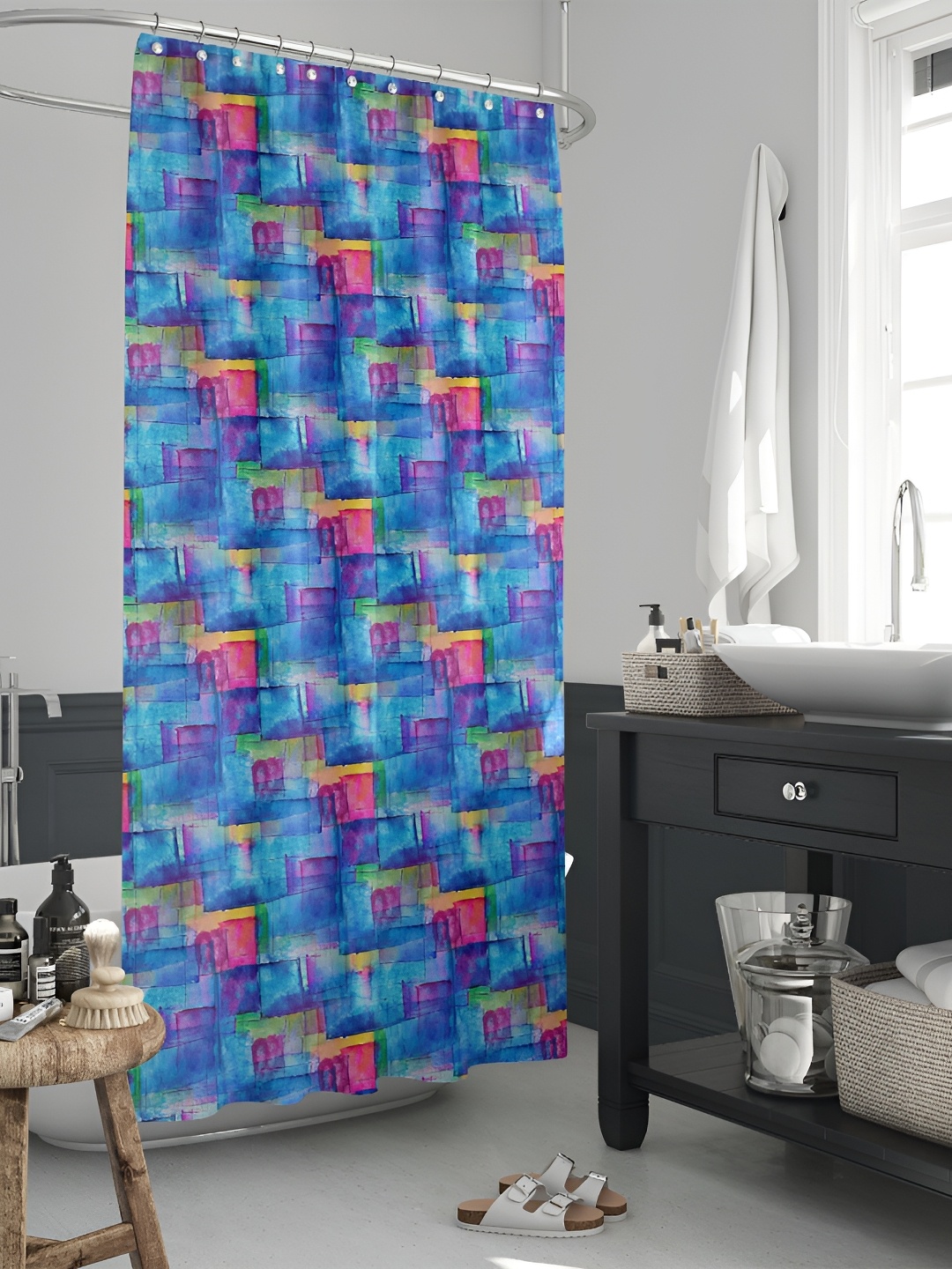

ArtzFolio Blue & Pink Printed Waterproof Shower Curtains