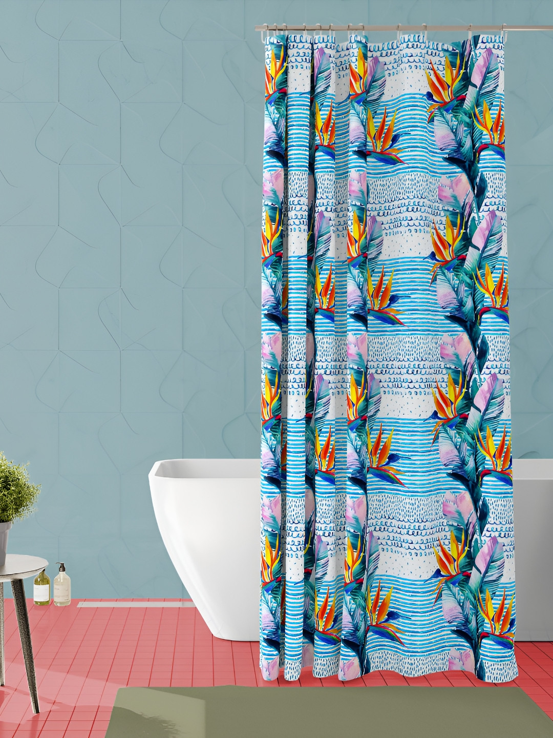 

ArtzFolio White & Blue Printed Waterproof Shower Curtain