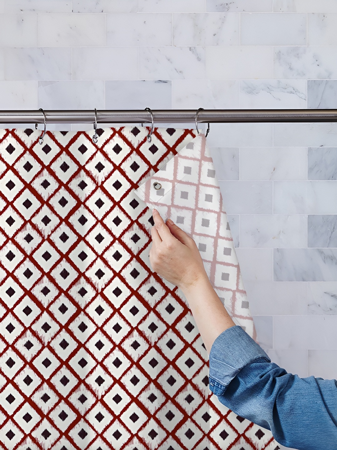 

ArtzFolio White & Red Printed Waterproof Shower Curtains