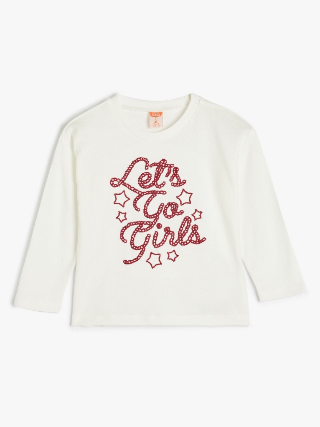 

Koton Girls Typography Embroidered Round Neck Cotton T-shirt, Off white