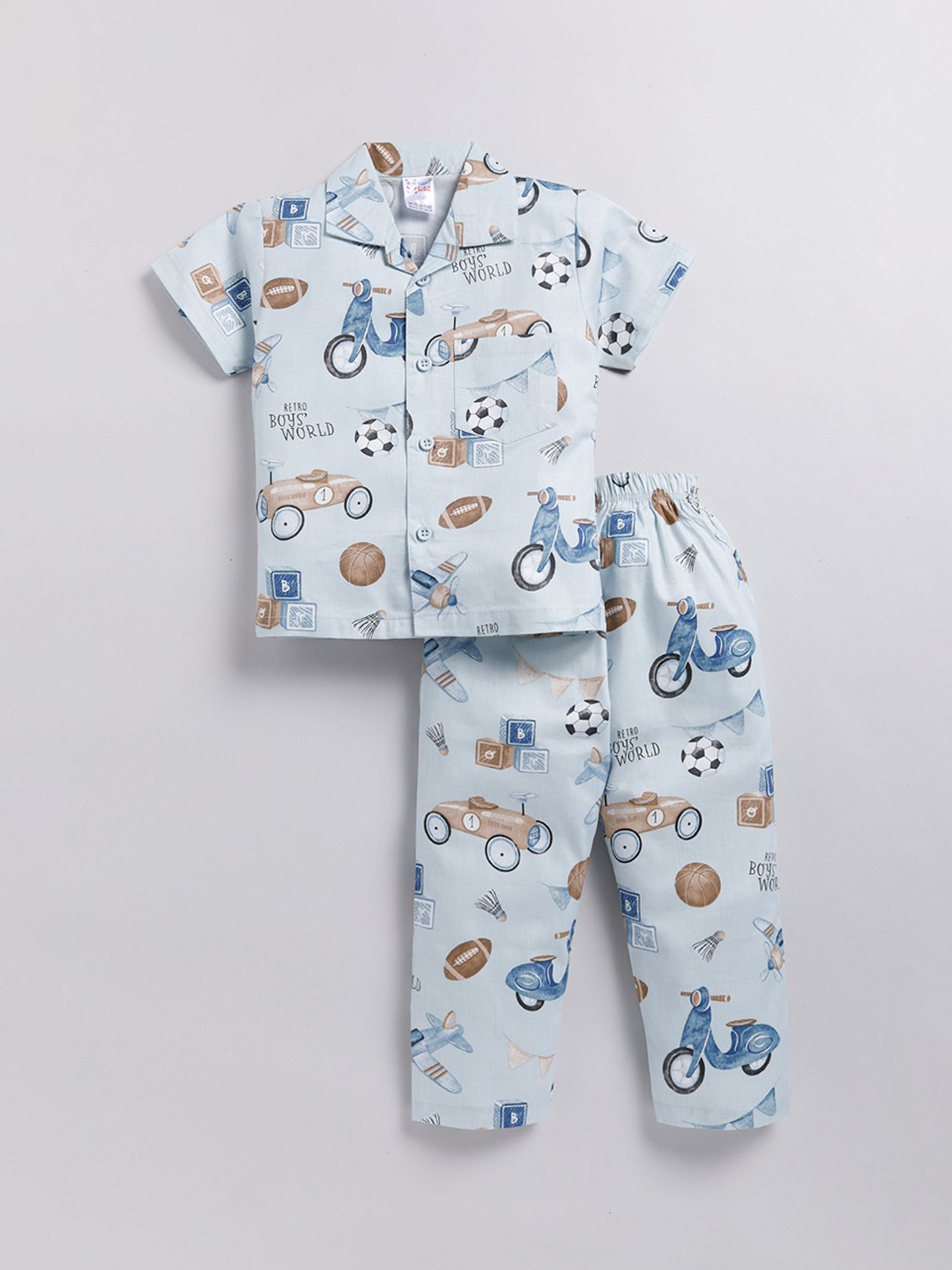 

NAUTI KIDZ Boys Conversational Printed Shirt Collar Night suit, Blue