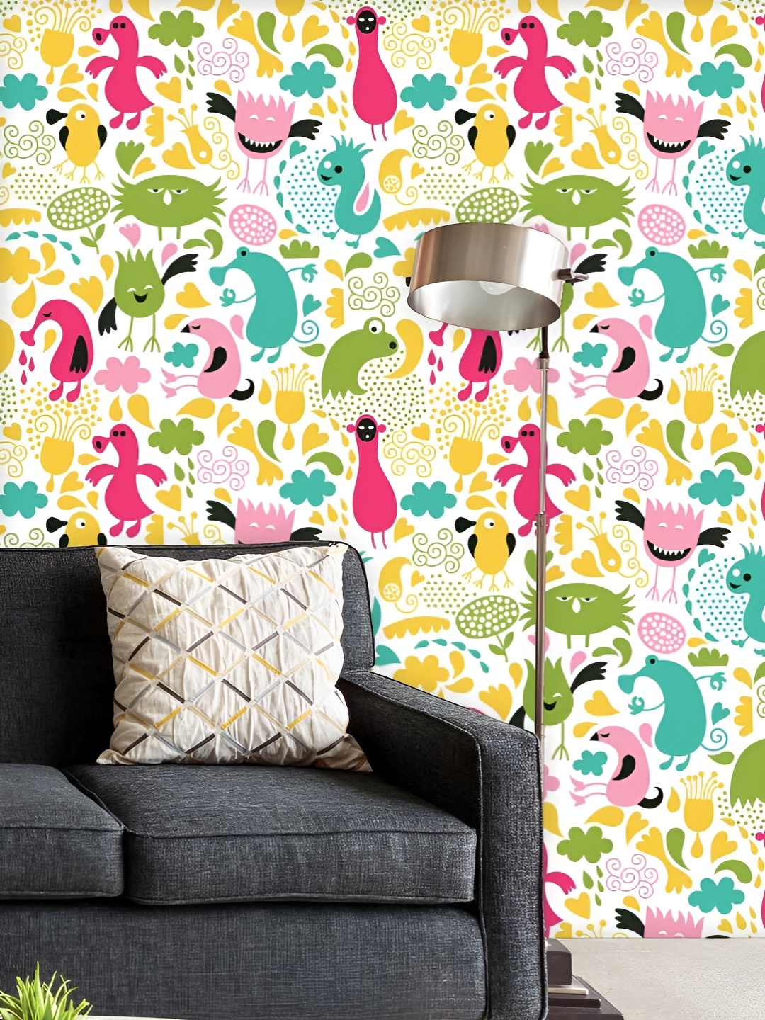 

ArtzFolio Printed UV-Resistant Anti-Bacterial MonstersPeel & Stick Wallpaper, Multi