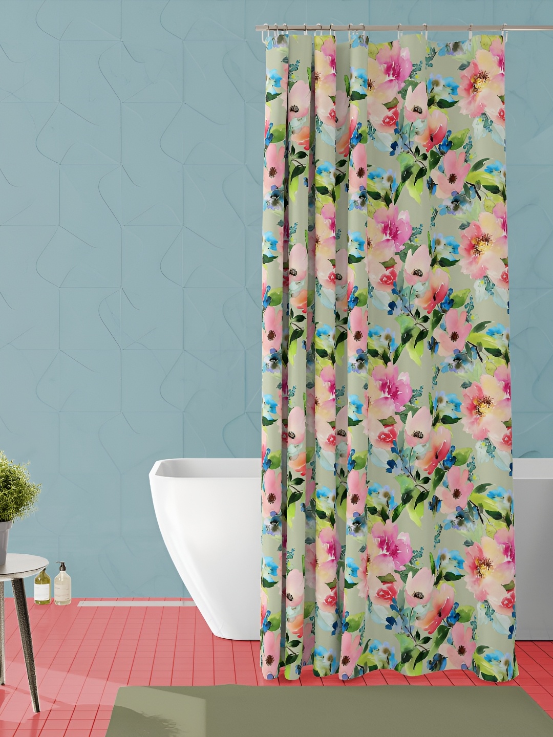 

ArtzFolio Green & Pink Floral Printed Waterproof Shower Curtain