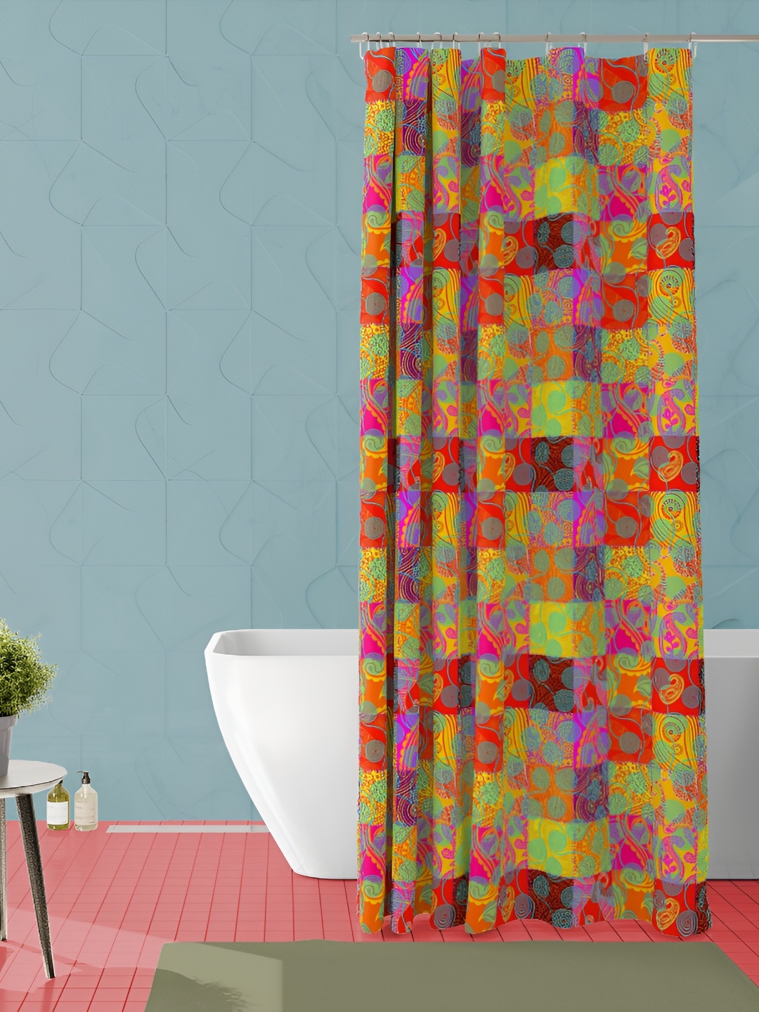 

ArtzFolio Yellow & Green Checked Waterproof Shower Curtain