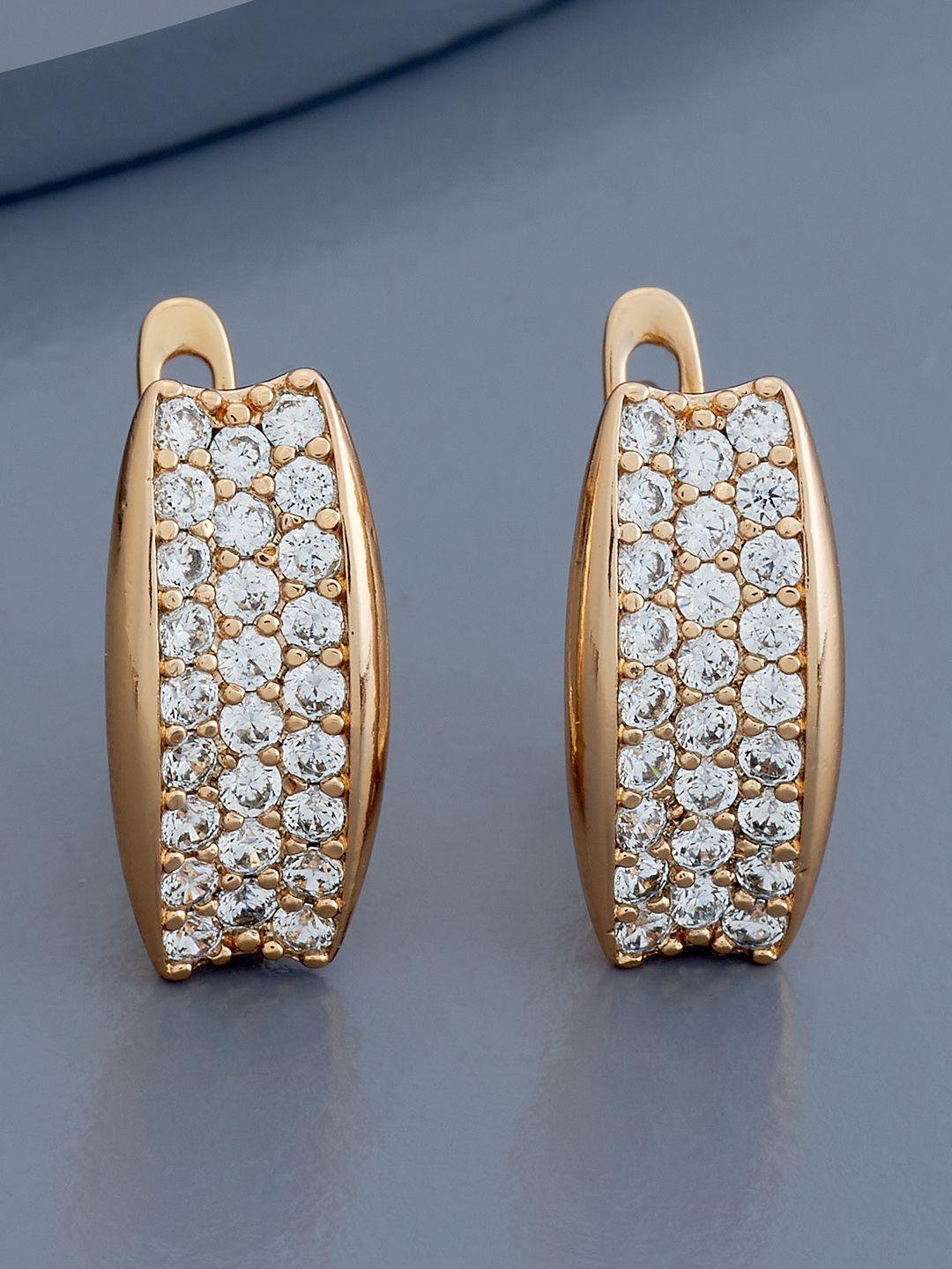 

Kushal's Fashion Jewellery Rose Gold-Plated Zircon Studded Geometric Hoop Earrings