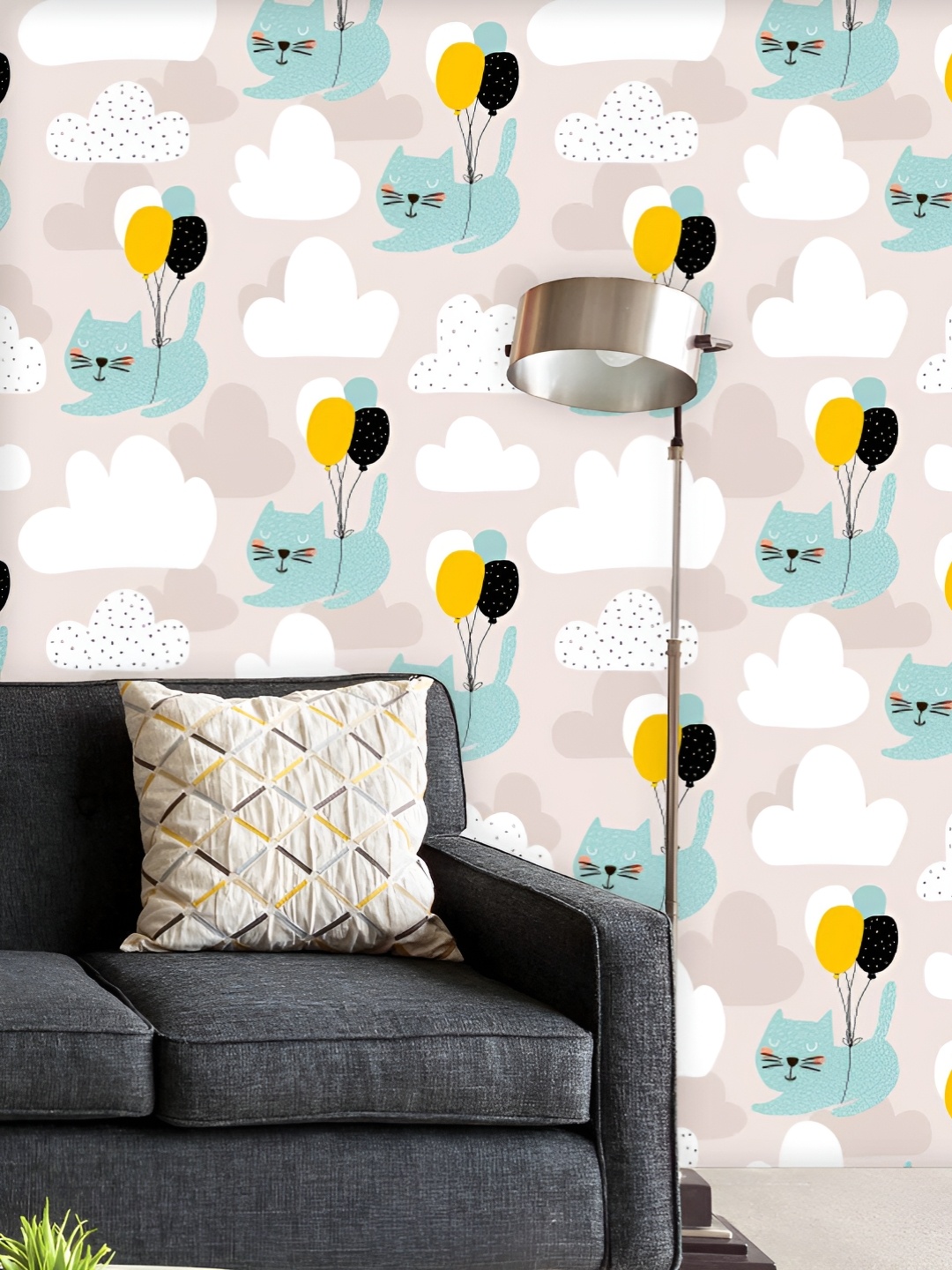 

ArtzFolio Printed UV-Resistant Anti-Bacterial Cats Flying With Balloon Peel & Stick Wallpaper, Multi