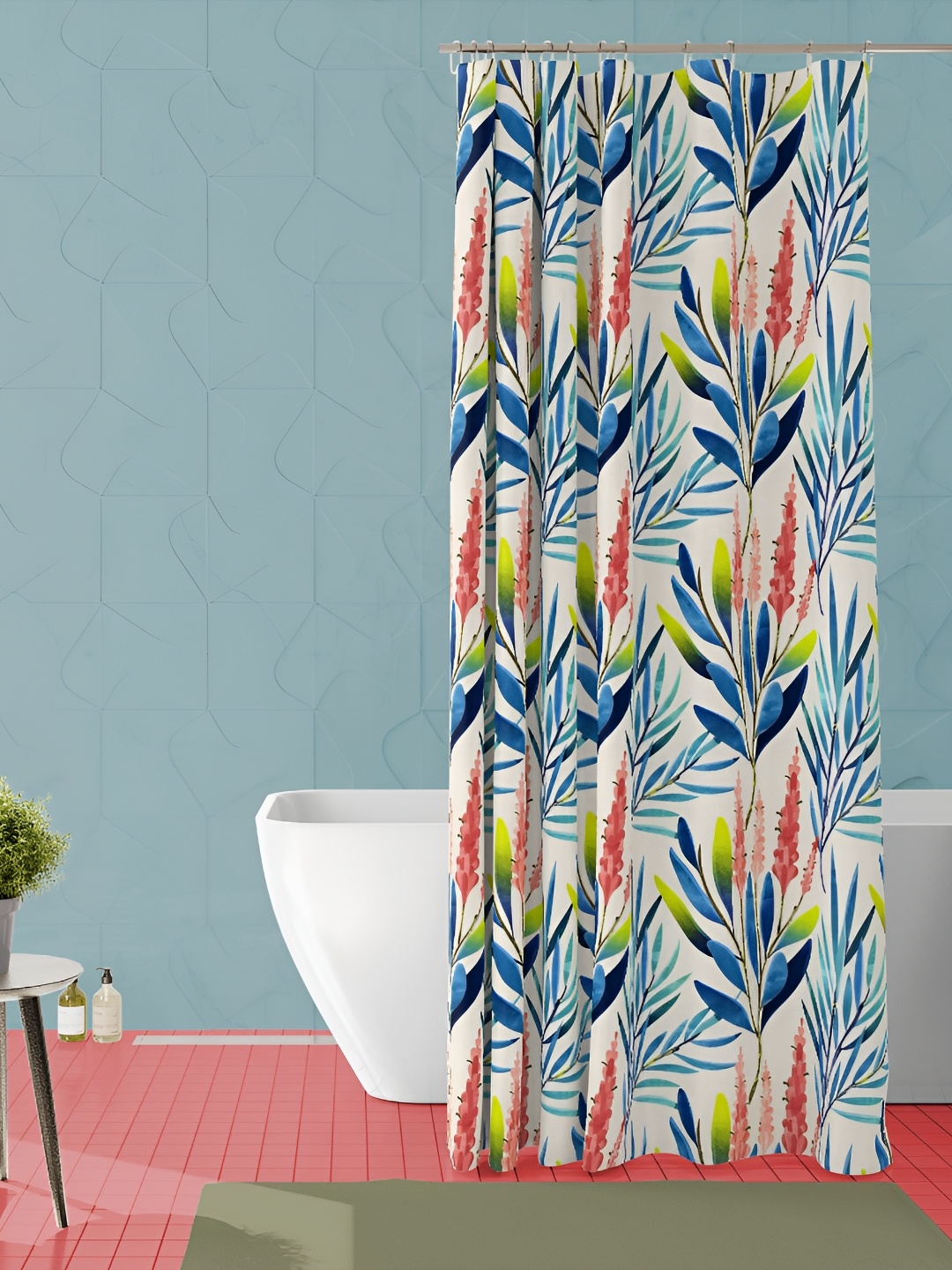 

ArtzFolio White & Blue Printed Waterproof Shower Curtain