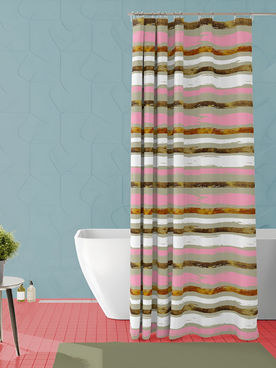 

ArtzFolio White & Pink Striped Waterproof Shower Curtain