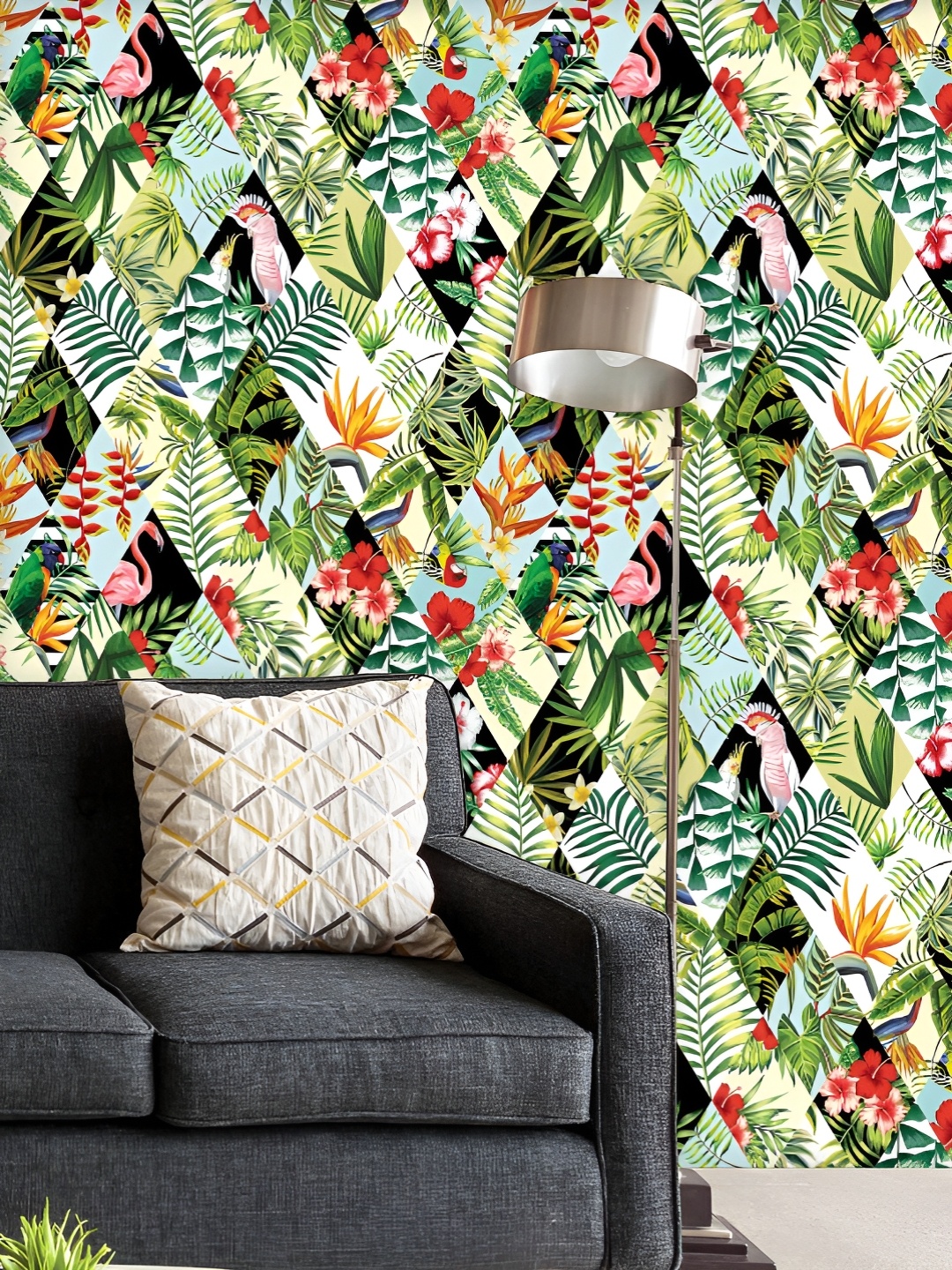 

ArtzFolio Printed UV-Resistant Anti-Bacterial Tropical Floral Birds Peel & Stick Wallpaper, Multi