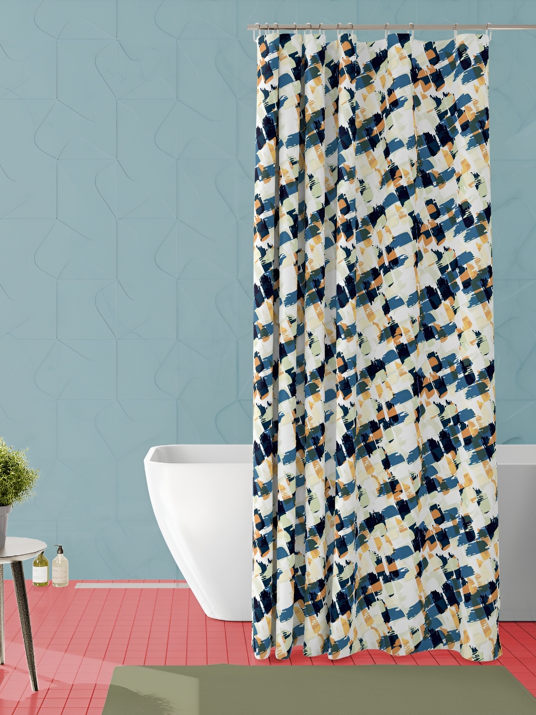 

ArtzFolio White & Blue Abstract Printed Waterproof Shower Curtain