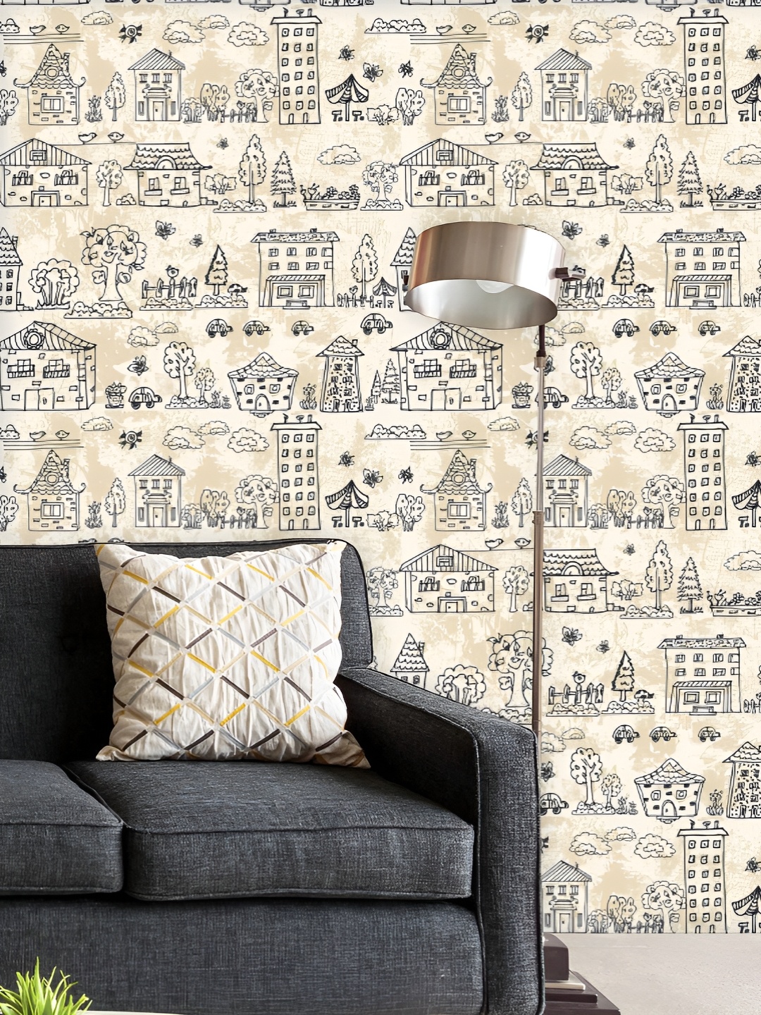 

ArtzFolio Printed UV-Resistant Anti-Bacterial City Doodle Grunge Peel & Stick Wallpaper, Multi