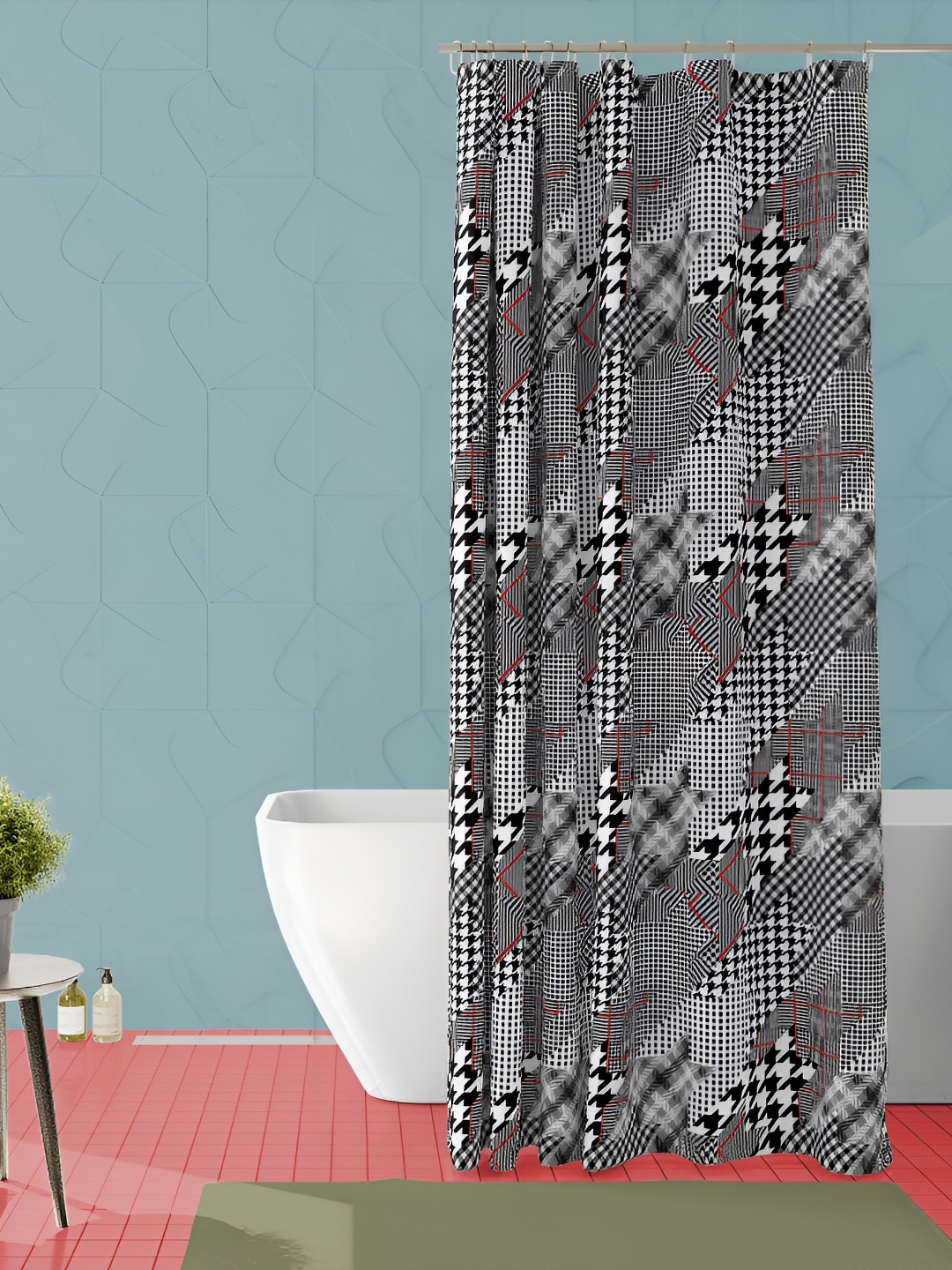 

ArtzFolio White & Black Printed Waterproof Shower Curtain