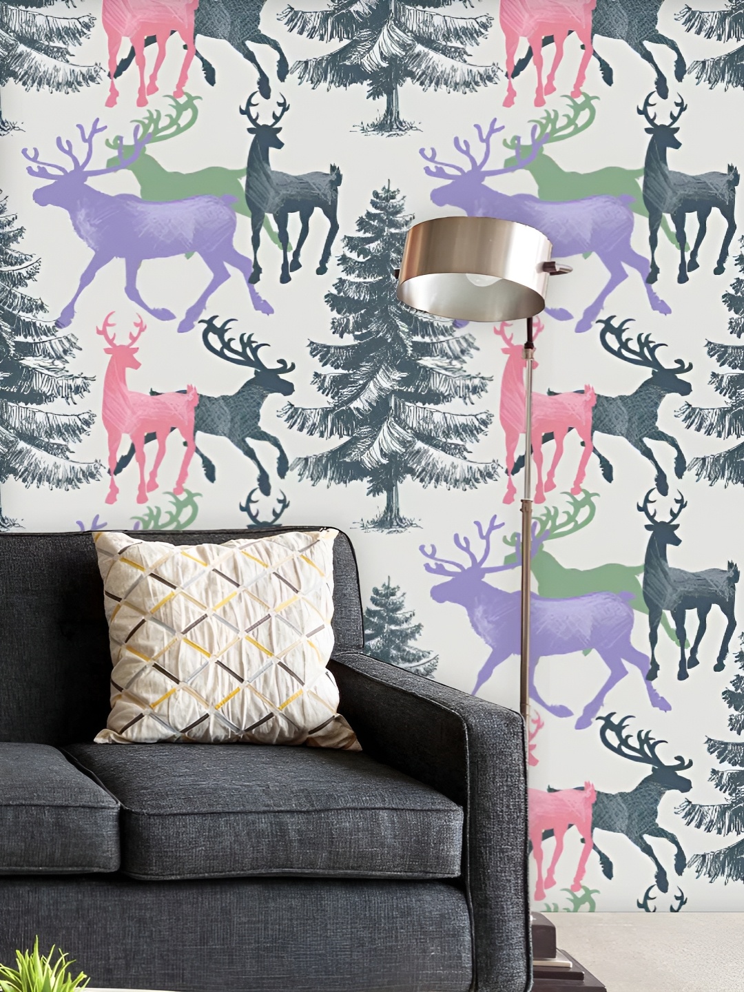 

ArtzFolio Printed UV-Resistant Anti-Bacterial Deer PinePeel & Stick Wallpaper, Multi