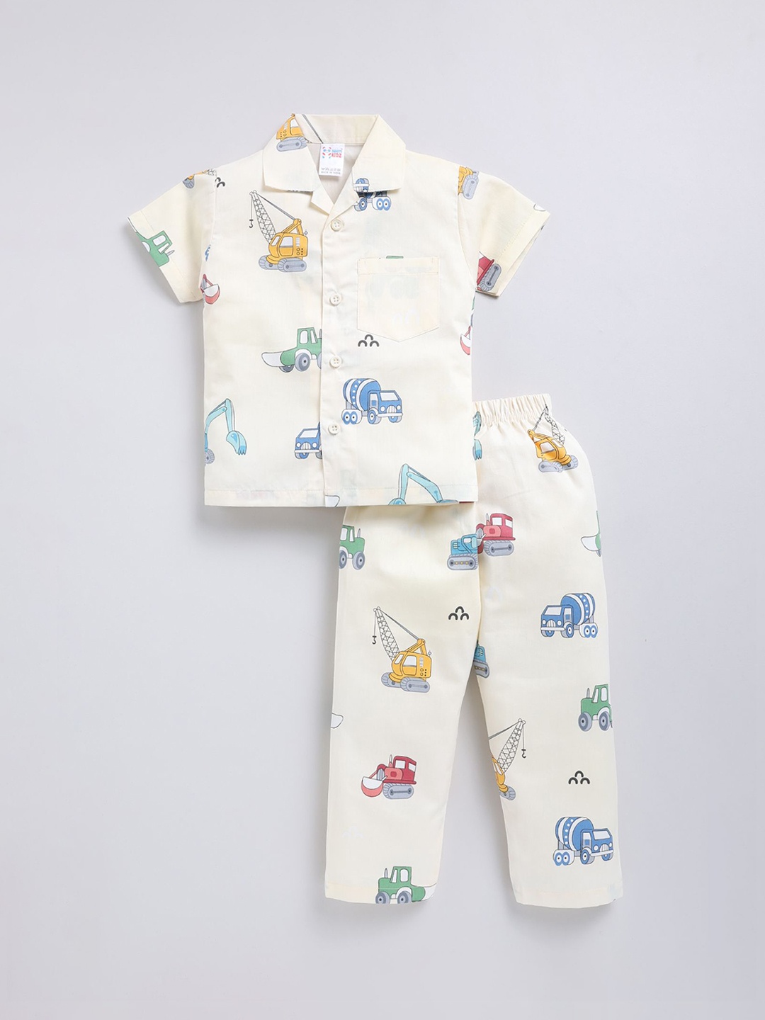 

NAUTI KIDZ Boys Conversational Printed Pure Cotton Lapel Collar Night suit, White
