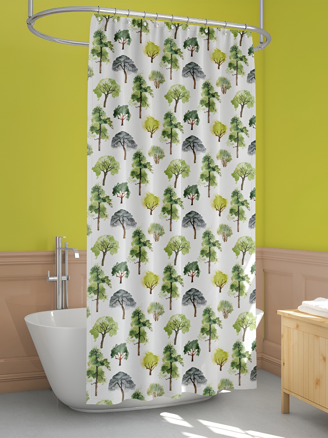 

ArtzFolio White & Green Tropical Printed Waterproof Shower Curtain