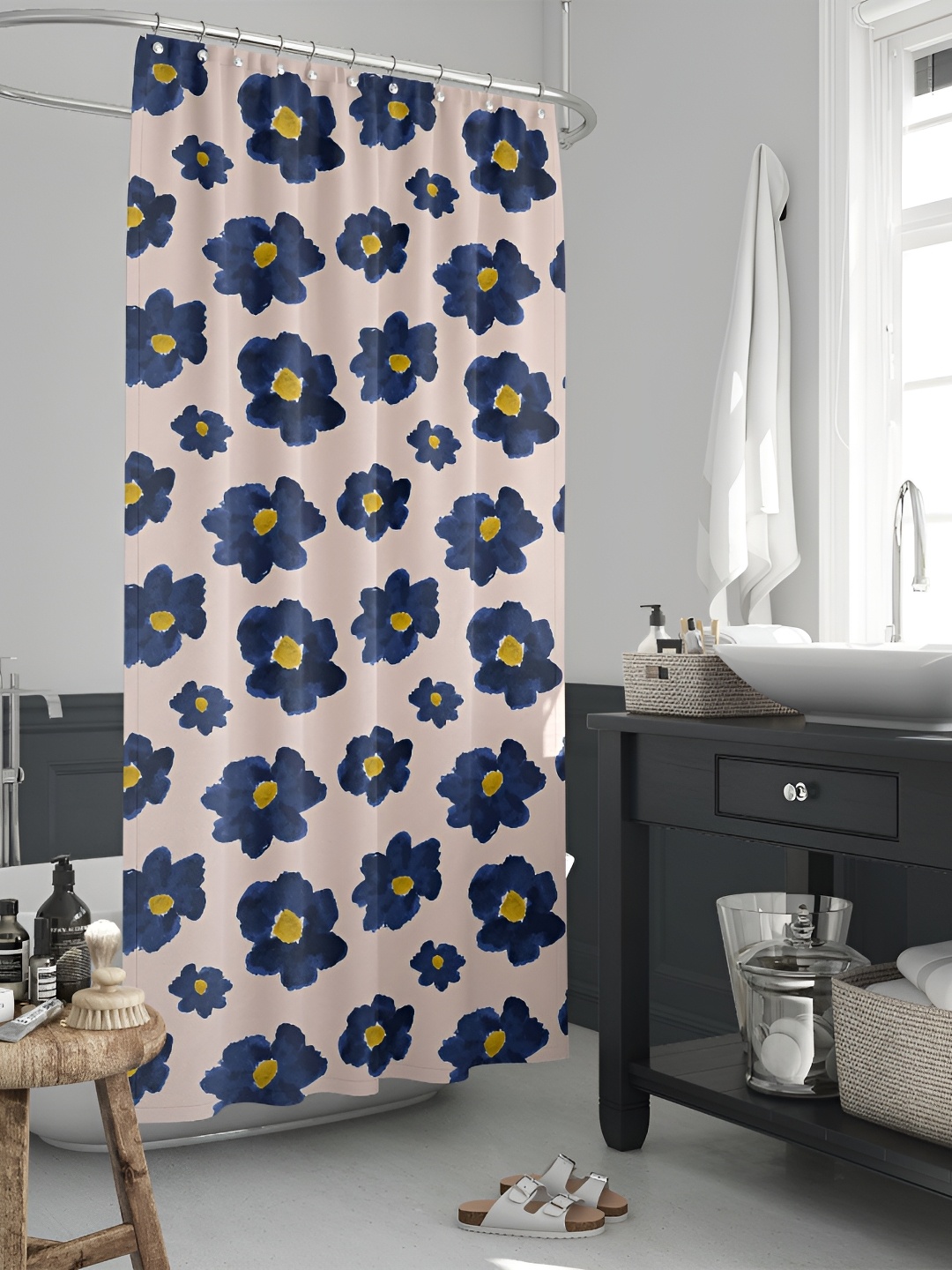 

ArtzFolio Pink & Blue Floral Printed Waterproof Shower Curtains