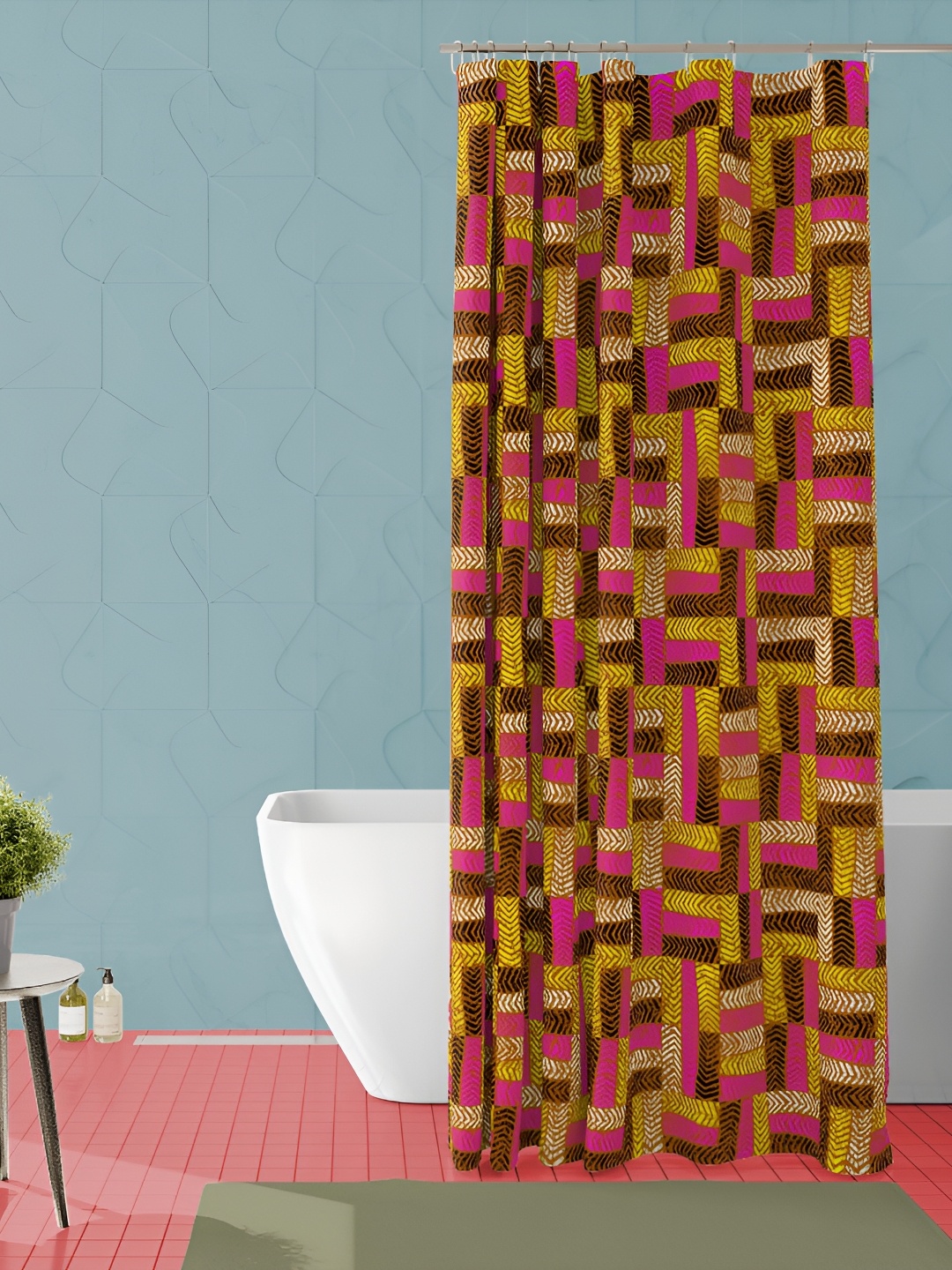 

ArtzFolio Pink & Yellow Printed Waterproof Shower Curtain