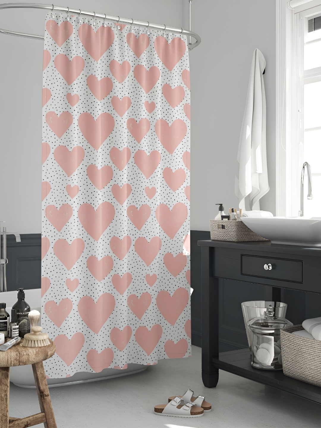 

ArtzFolio White & Pink Printed Waterproof Shower Curtain