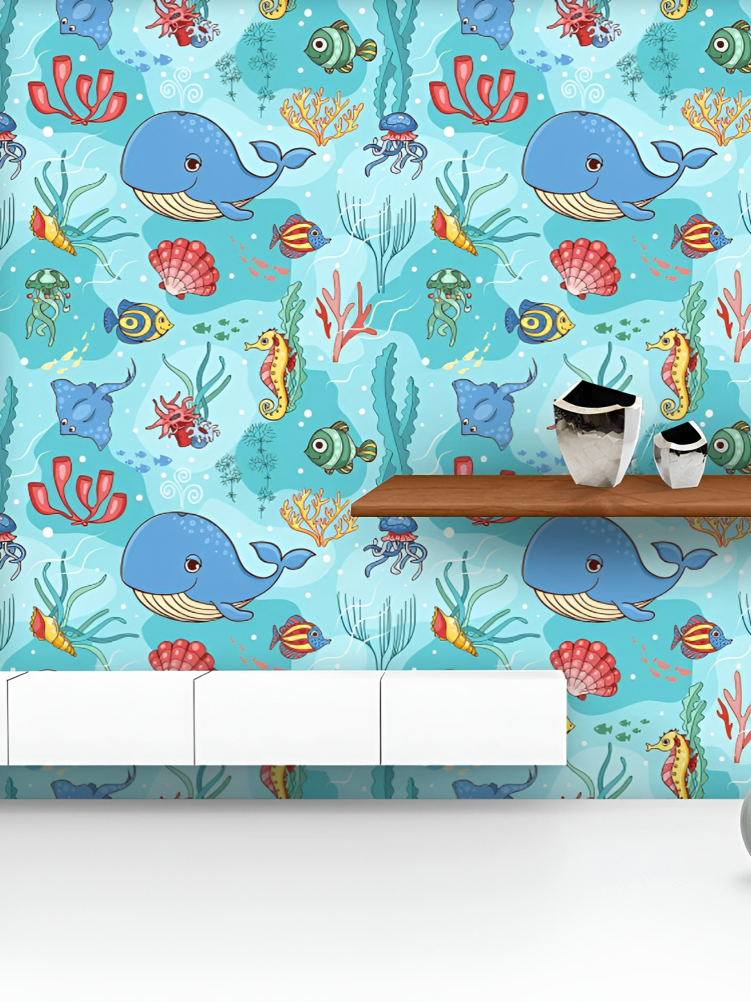 

ArtzFolio Printed UV-Resistant Anti-Bacterial Cartoon Whale Peel & Stick Wallpaper, Multi