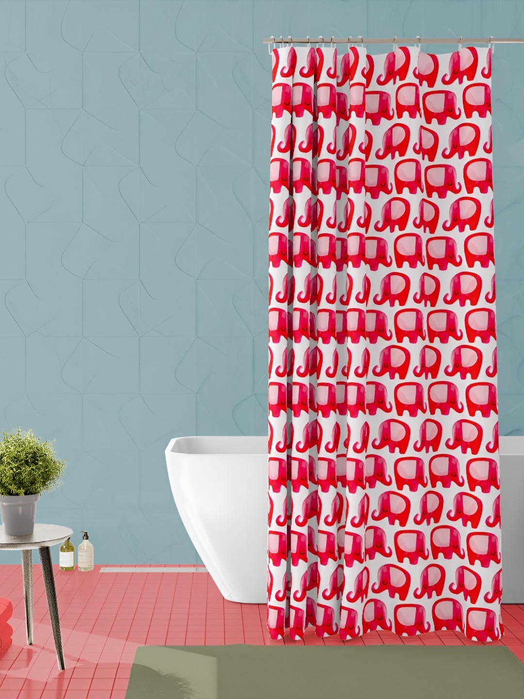 

ArtzFolio White & Red Printed Waterproof Shower Curtain