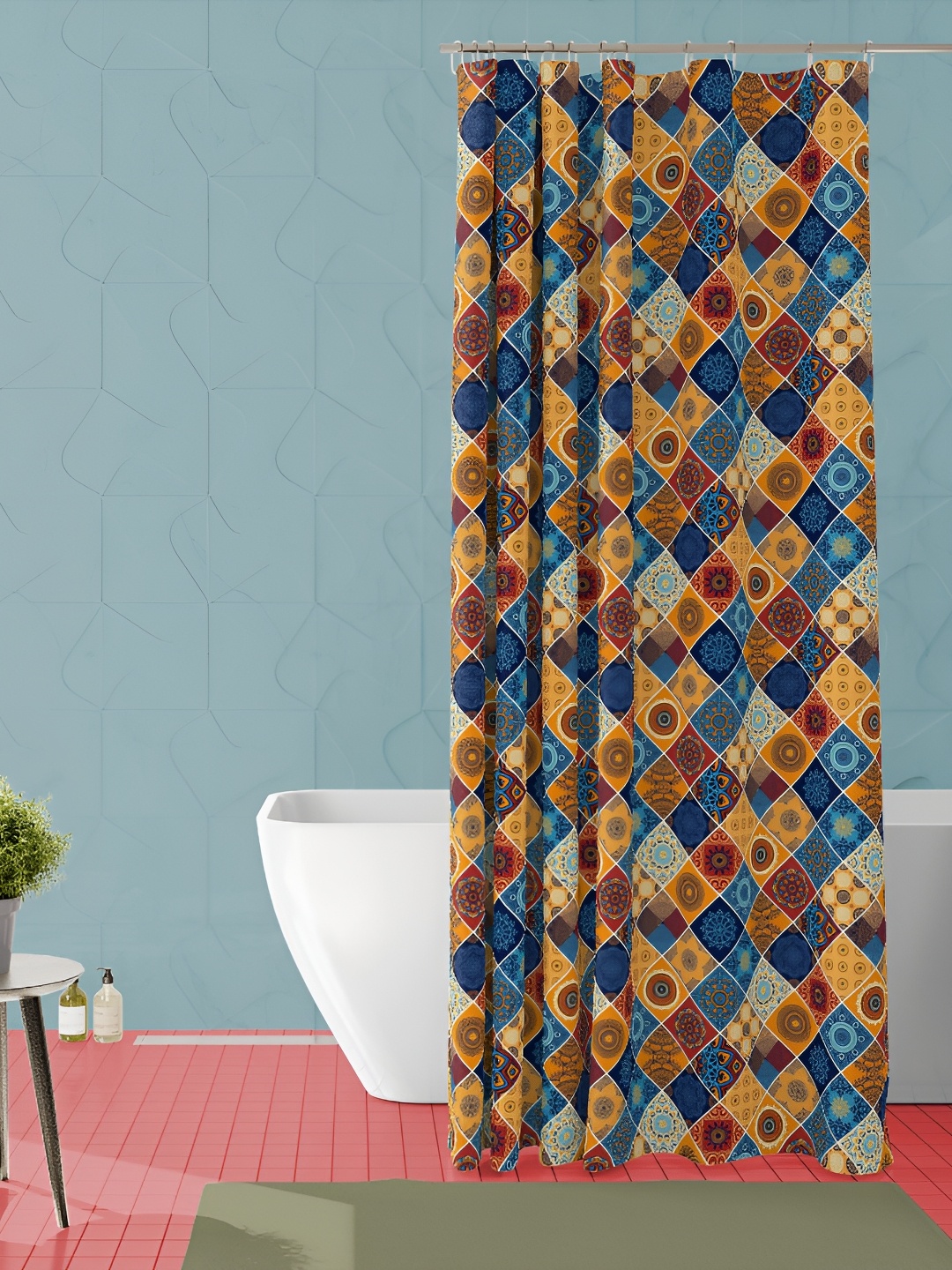 

ArtzFolio Brown & Blue Printed Waterproof Shower Curtain