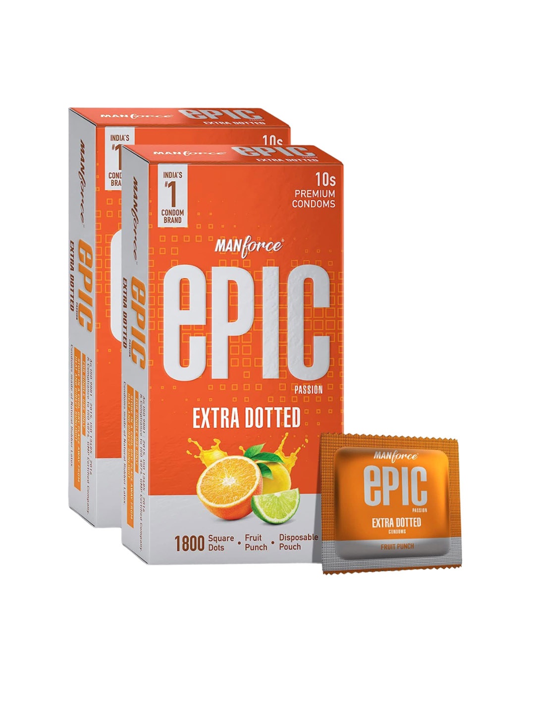 

Manforce Set of 2 Epic Passion Fruit Punch Extra Dotted Condoms - 10 Units Each, Orange