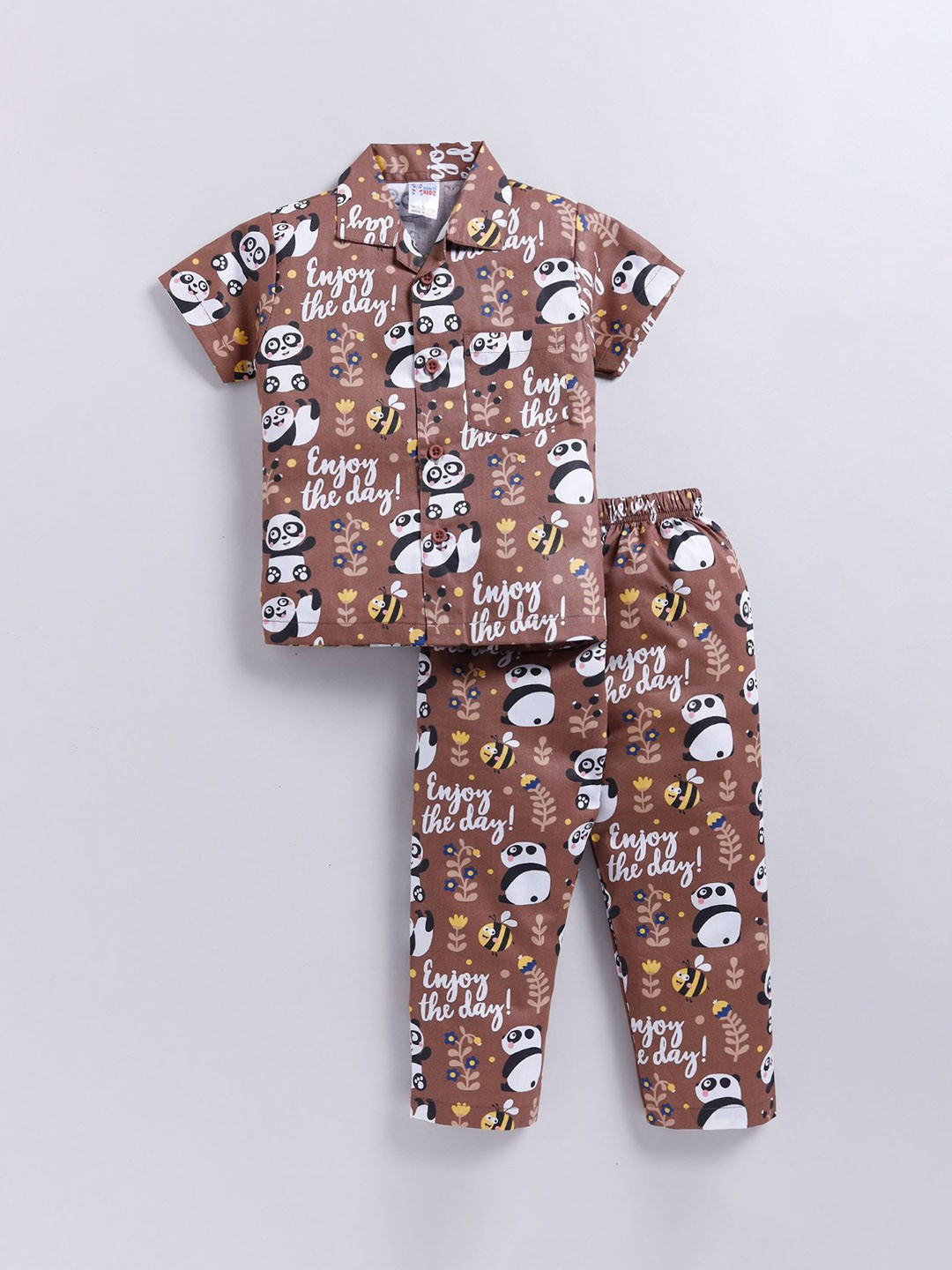 

NAUTI KIDZ Boys Pure Cotton Printed Night suit, Brown