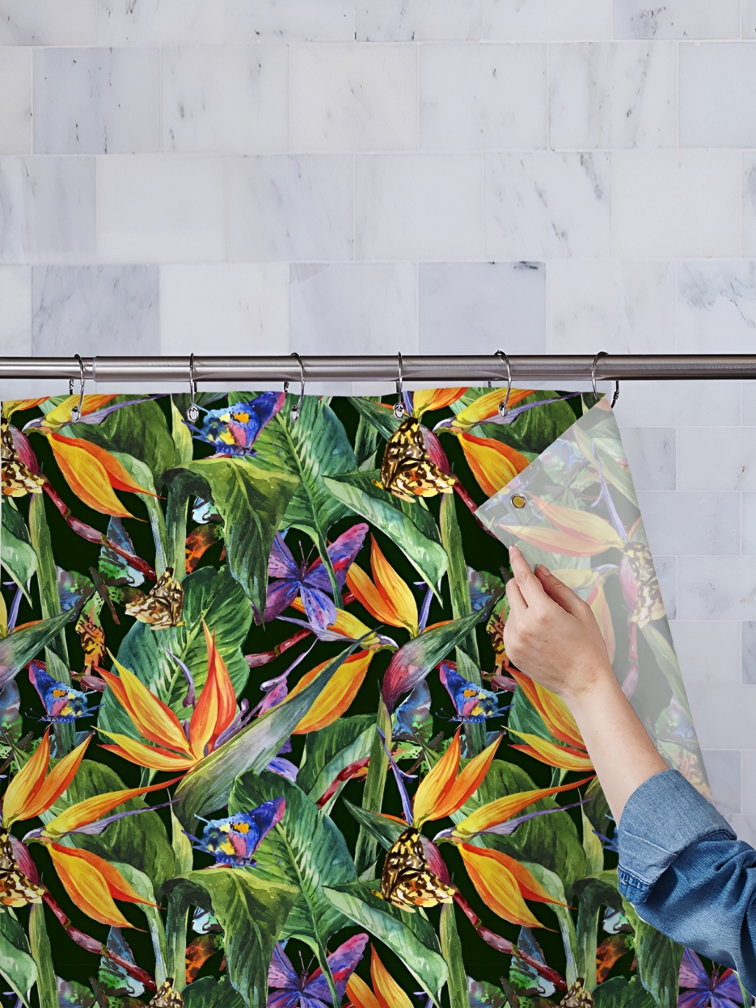

ArtzFolio Green & Yellow Printed Waterproof Shower Curtains