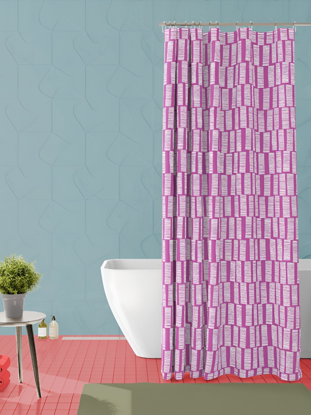 

ArtzFolio Pink & White Printed Waterproof Shower Curtain