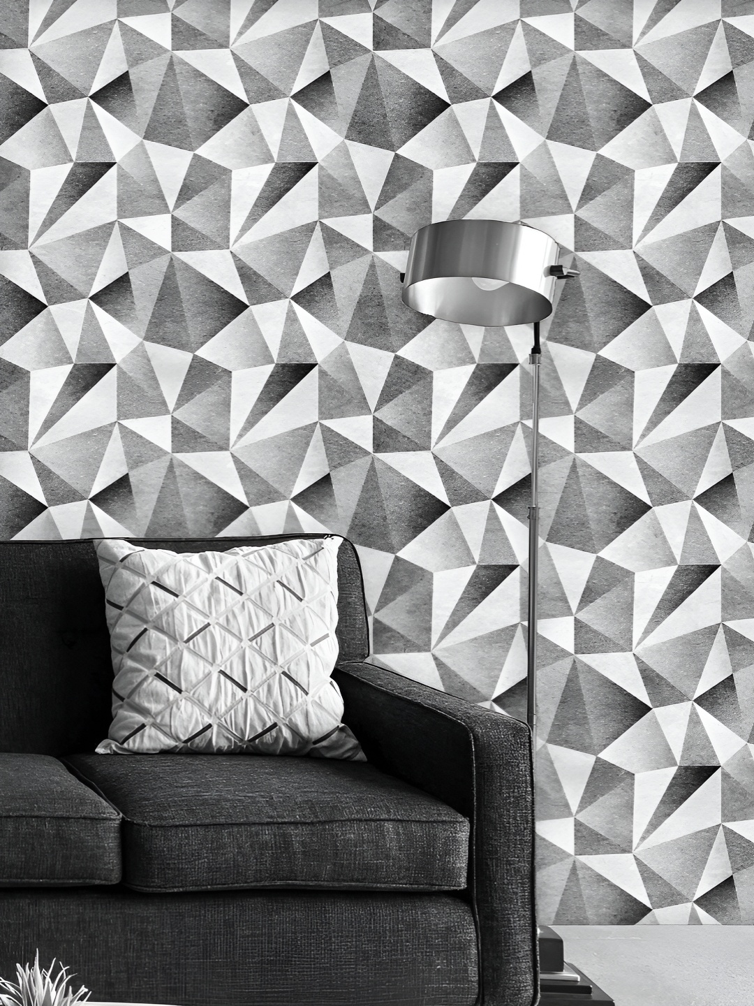 

ArtzFolio Printed UV-Resistant Anti-Bacterial Grey Triangular Mosaics Peel & Stick Wallpaper, Multi