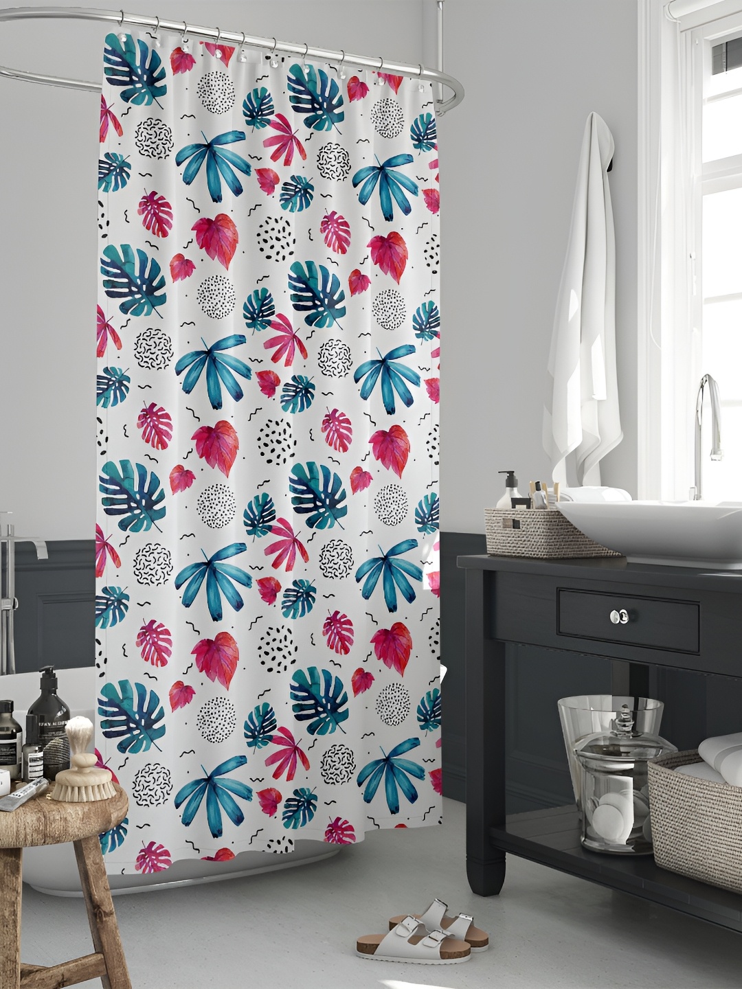 

ArtzFolio White & Blue Floral Printed Waterproof Shower Curtain