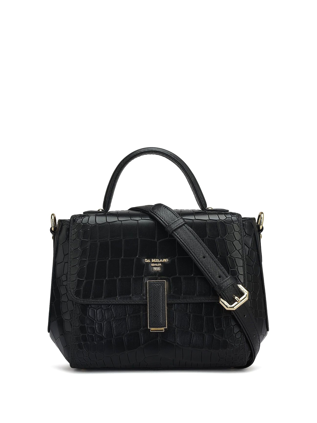 

Da Milano Textured Leather Structured Handheld Bag with Quilted, Black