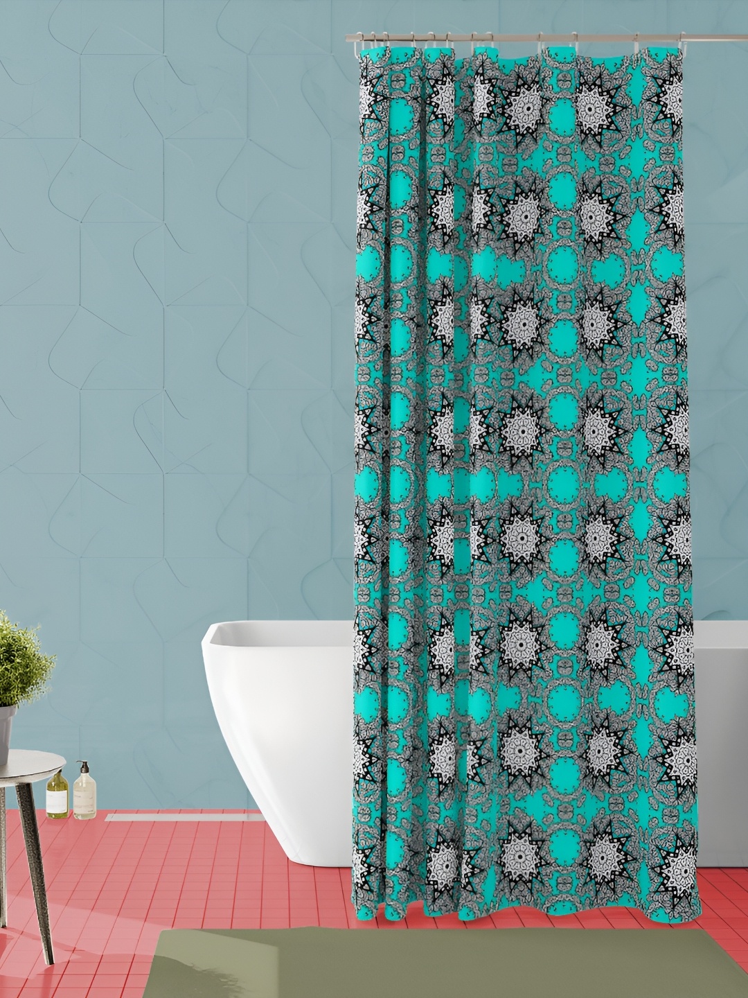 

ArtzFolio Turquoise Blue & Grey Ethnic Motifs Printed Waterproof Shower Curtain