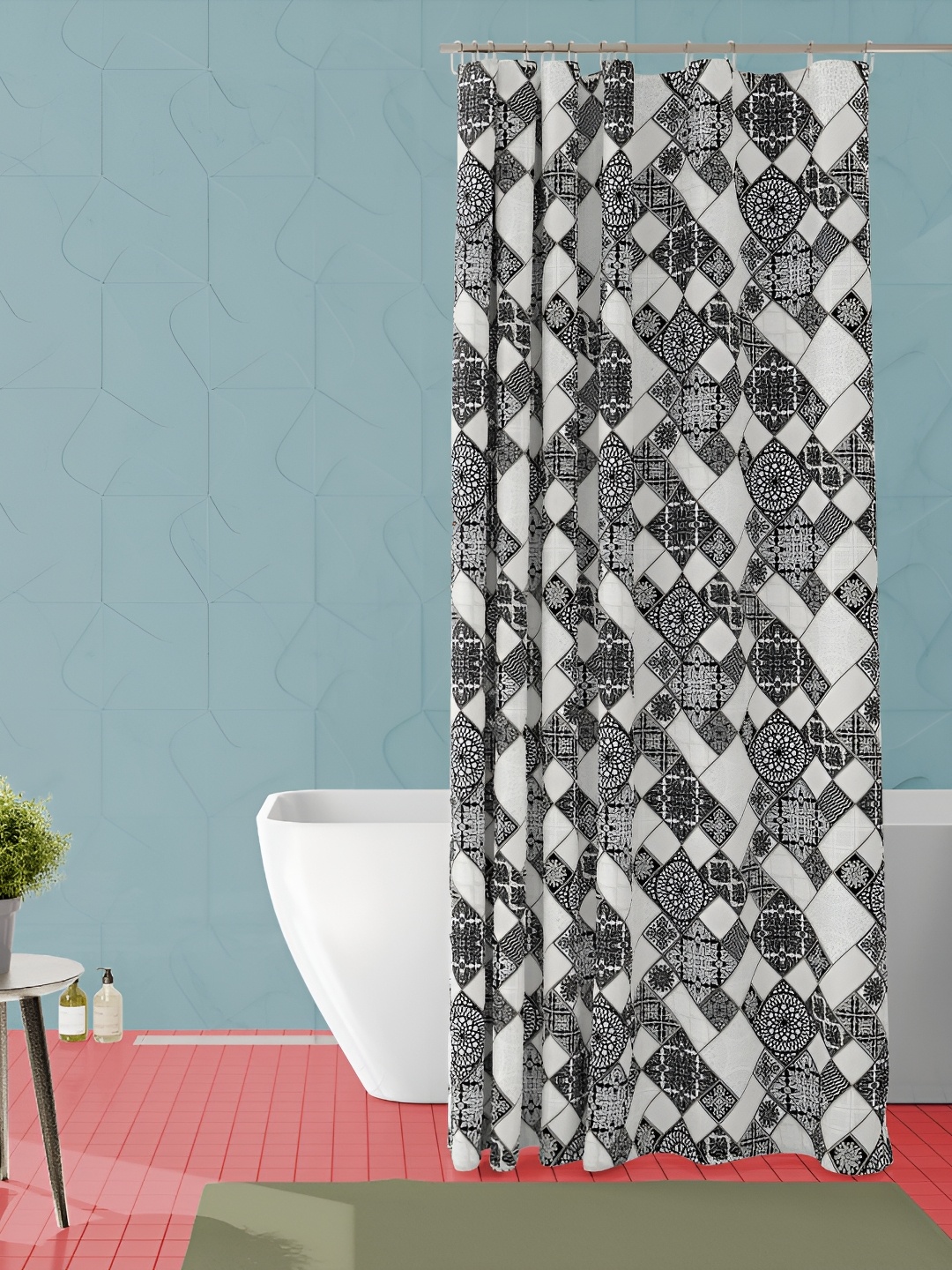 

ArtzFolio Off White & Grey Printed Waterproof Shower Curtain