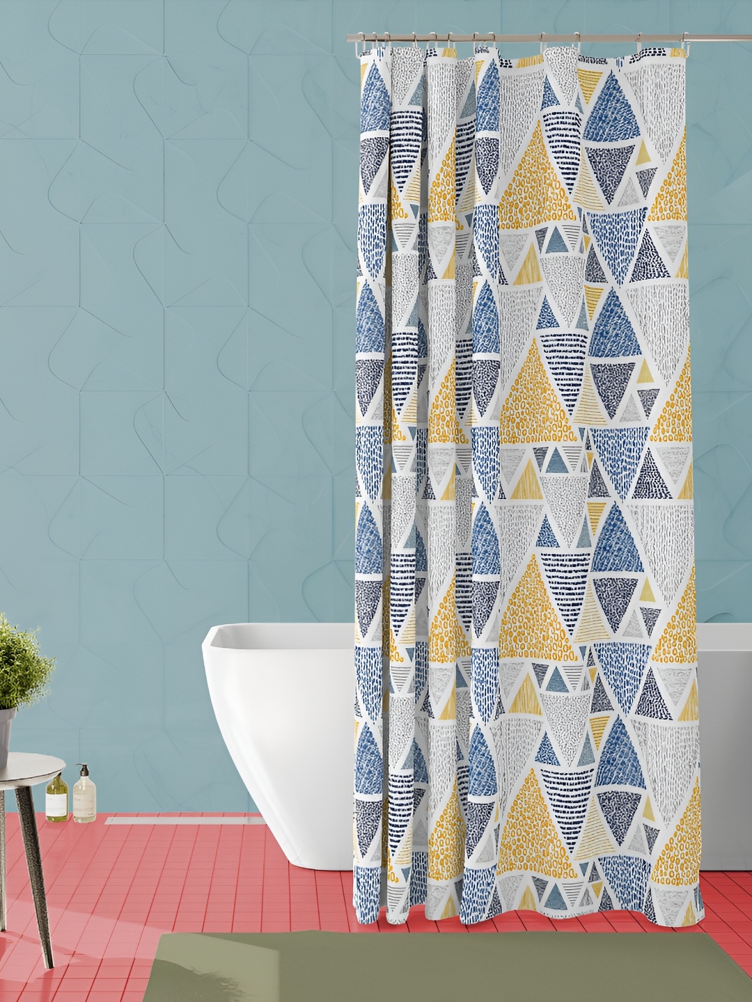 

ArtzFolio White & Blue Geometric Printed Waterproof Shower Curtain