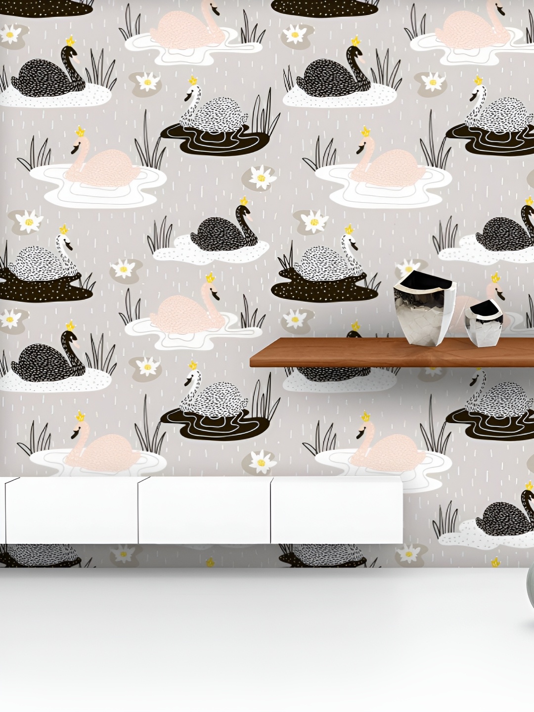 

ArtzFolio Printed UV-Resistant Anti-Bacterial Hand Drawn Swan Peel & Stick Wallpaper, Multi