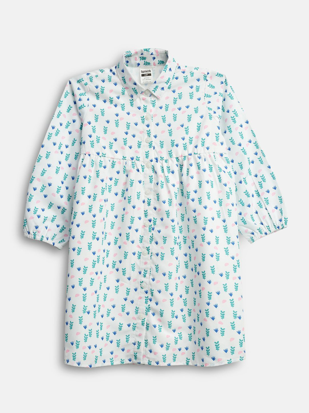 

BONKIDS Girls Floral Print Cotton Shirt Dress, White