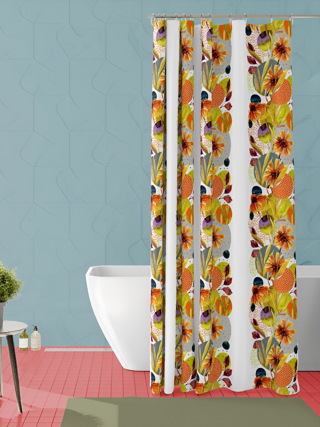 

ArtzFolio White & Yellow Printed Waterproof Shower Curtain