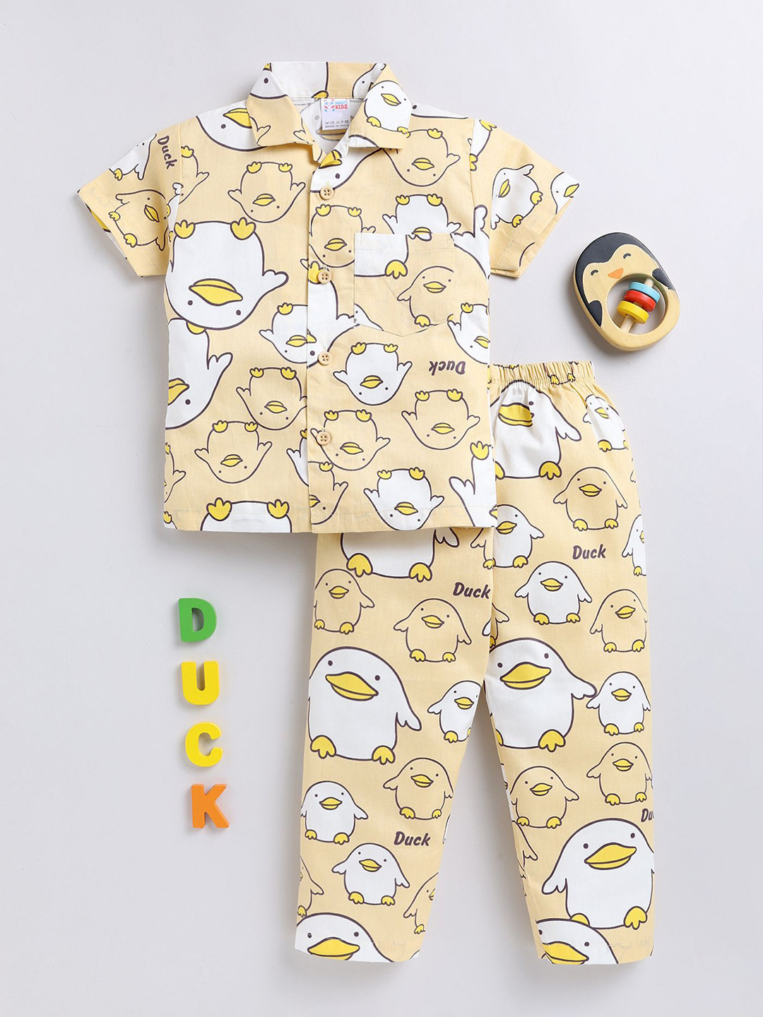

NAUTI KIDZ Boys Pure Cotton Printed Night suit, Yellow