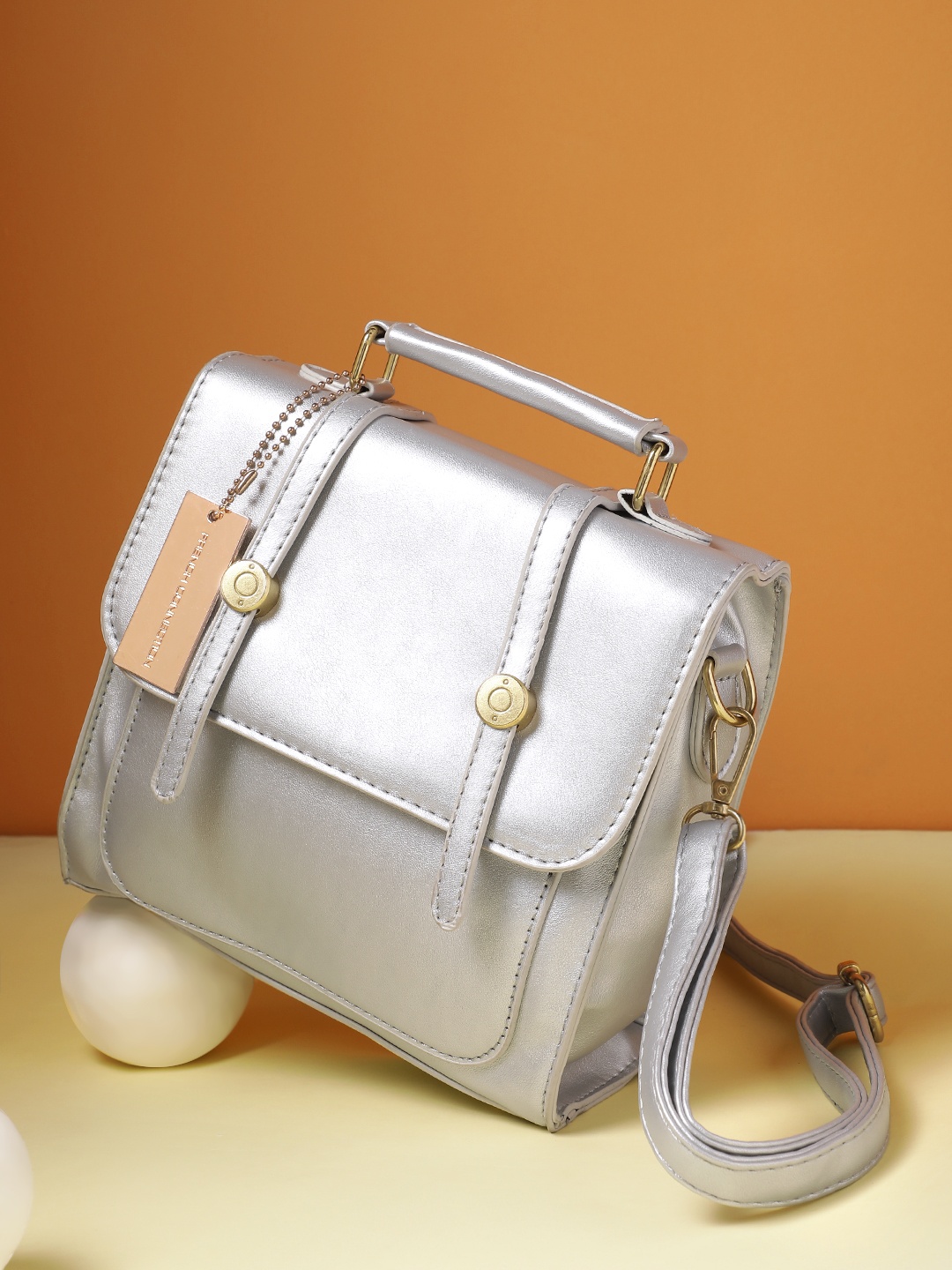 

French Connection Solid Backpacks With Detachable Shoulder Strap, Silver