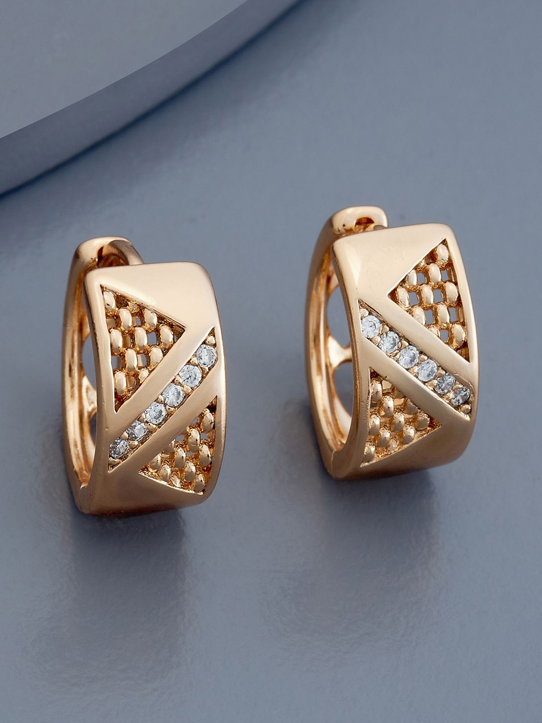 

Kushal's Fashion Jewellery Rose Gold-Plated Zircon Studded Geometric Hoop Earrings