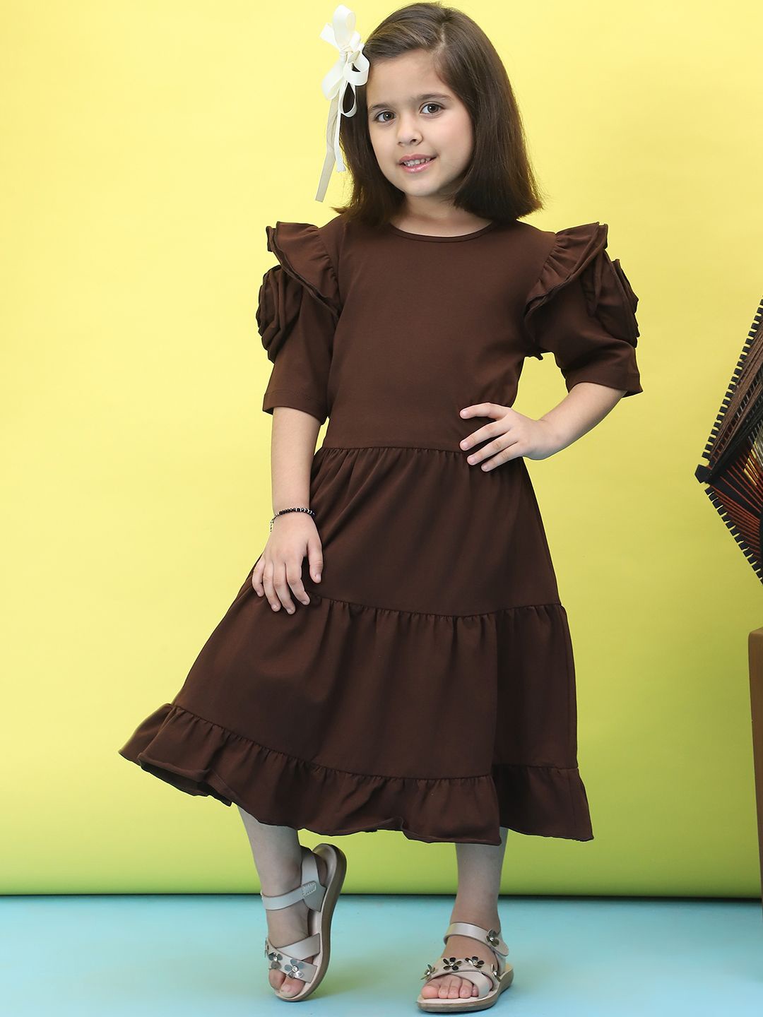 

Baawri Girls Floral Applique A-Line Dress, Brown