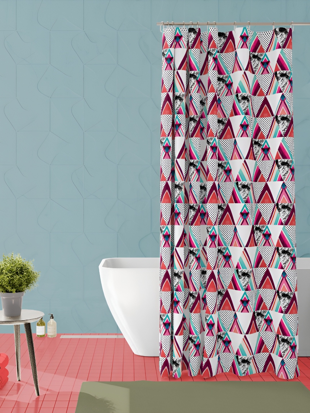 

ArtzFolio Grey and Red Geometric Printed Waterproof Shower Curtain